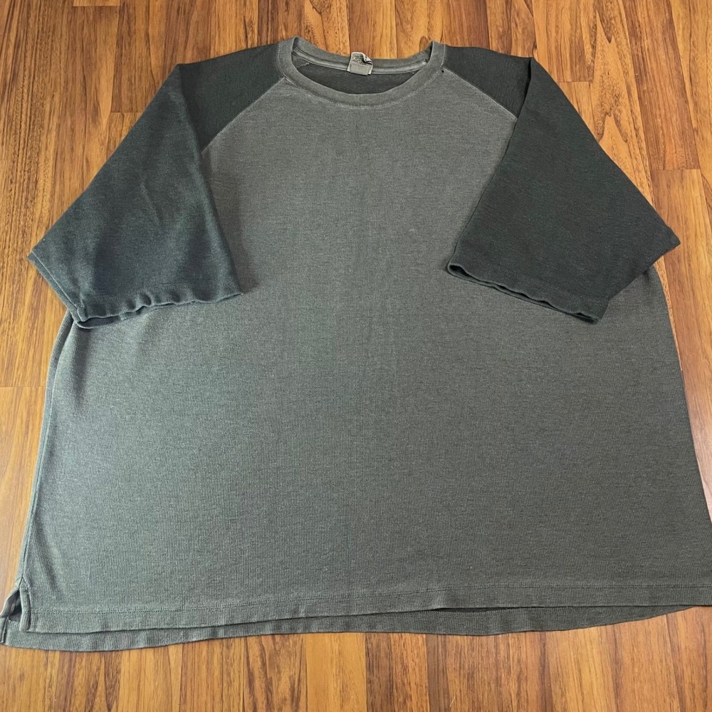 Cabelas Mens 2XL Thermal Shirt Grey Waffle Knit Raglan Short Sleeve Cotton Top